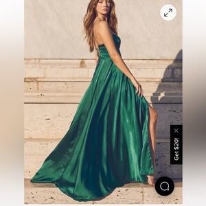 Lulu's Althea Forest Green Satin Lace-Up Maxi Dress